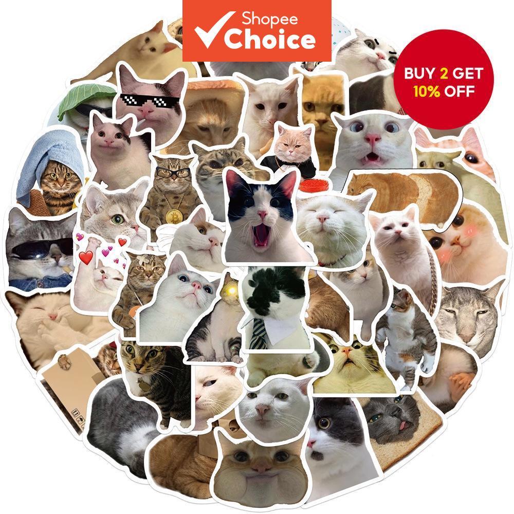 50PCS Funny Cat Meme Stickers For Laptop Skateboards Phone Case Decal