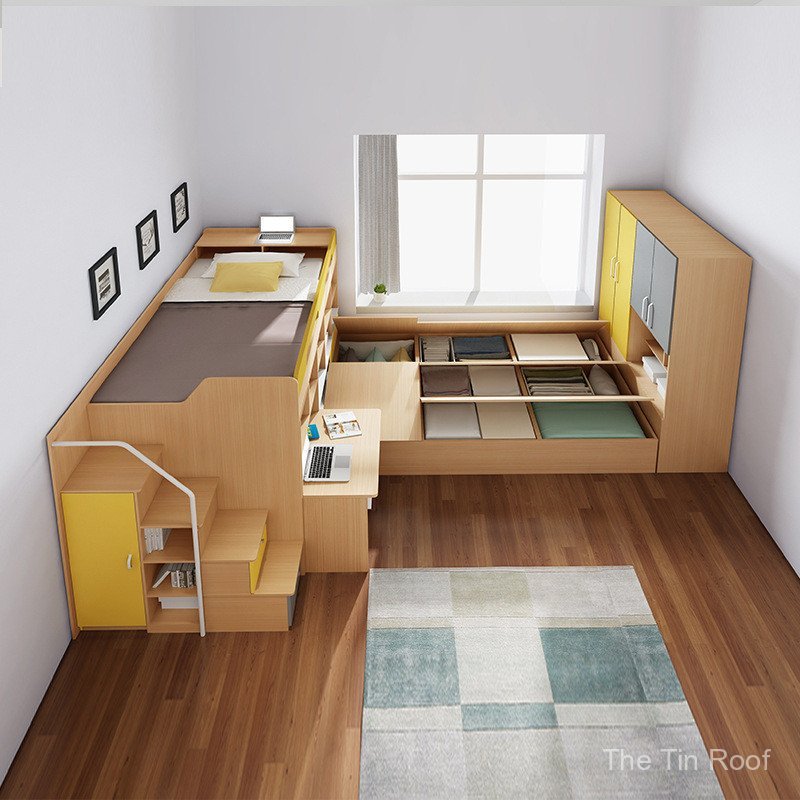 Katil Gabungan Katil Ibu dan Anak Kanak-Kanak Katil Tatami Berbilang Fungsian Katil Tinggi-Rendah Menjimatkan Ruang Katil Dua Lapisan Gaya Berperingkat