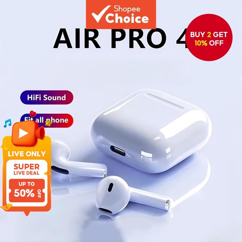 2025 Bluetooth 5.3 TWS Pro4 Earphones 9D Stereo Wireless HiFi Earbuds Headset With Microphone