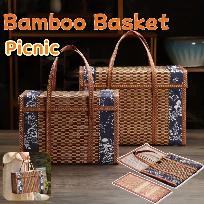 Bamboo Basket Bakul Rotan Rattan Basket Fruit Basket Foldable Storage Woven Basket Picnic