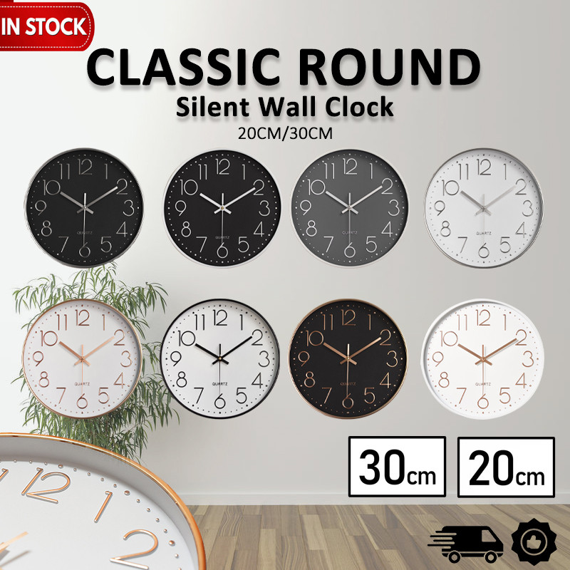 Wall clock Quartz Silent Minimalist Design Non-Ticking 12 Inches 30cm 8 Inches 20cm Jam dinding 挂钟