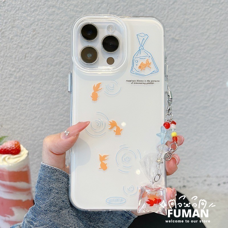 Cream White Goldfish Phone Case For Infinix Itel S25 Ultra S23 Plus P65 P55 P40 Plus A90 A80 A70 A60 A60S A50C A06 A05S A04 5G 4G Goldfish Pendant Casing Simple Anti-fall Cover