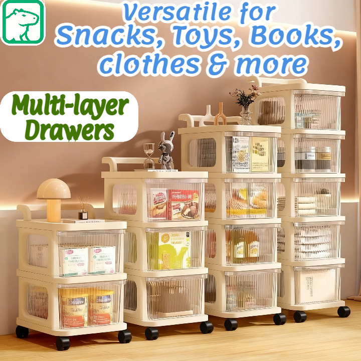 3/4/5 Layer Kid Toy Snack Box Trolley Rack Drawer Cabinet Stroller Cream Style Baby Storage Rack 收纳车