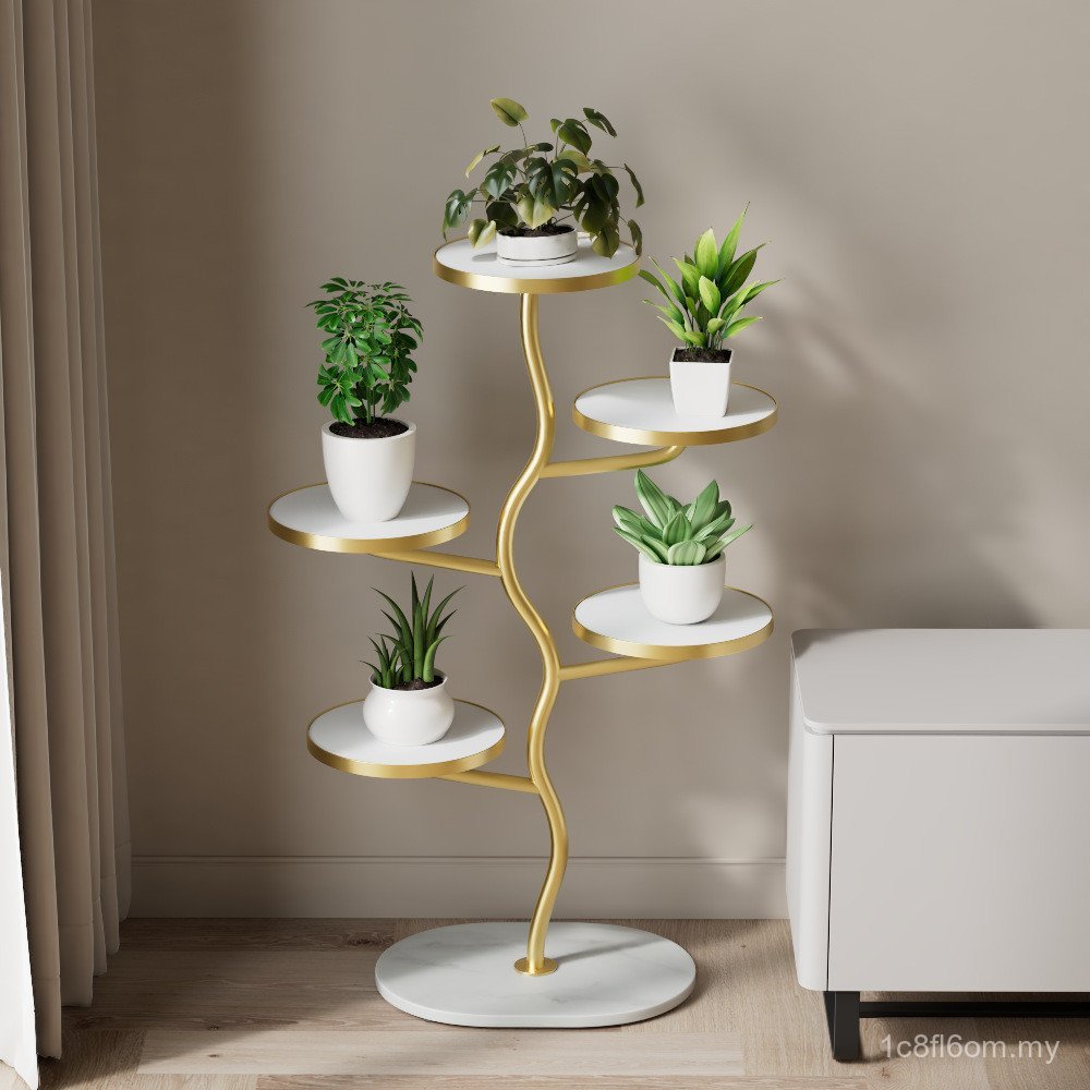 Rak Bunga Berperingkat Berdiri Lantai Rekaan Ringkas Seni Besi Rak Penyimpanan Dalaman Balkoni Rumah Berbilang Lapisan Periuk Bunga Stand Tanaman Hijau