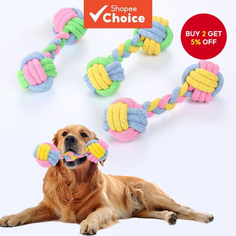 Dog Cotton Rope Toy Color Barbell Hand-woven Molar Bite-resistant Pet Supplies