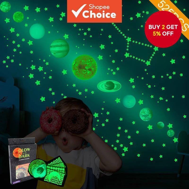 Glow in the Dark Nine Planets Wall Stickers 525pcs PVC DIY Room Decoration for Kids Bedroom Party Home Educational Space Decor