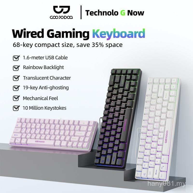GOOJODOQ Wire Papan Kekunci Mekanikal | Wired Gaming Mechanical Keyboard with Rainbow Backlight | 1.6m USB Cable with 68 Key | 10 Million Keystrokes Lifespan | Keyboards for Window Laptop Macbook Andr