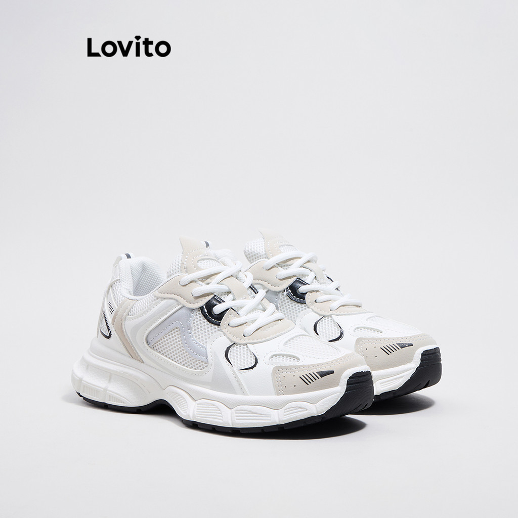 Lovito Casual Sneakers Plain Non Slip And Breathable Pickleball Sneakers for Women LFA41535 Lovito Kasut Harian Warna Tunggal Anti Gelincir Dan Bernafas Baik Untuk Pickleball Perempuan LFA41535