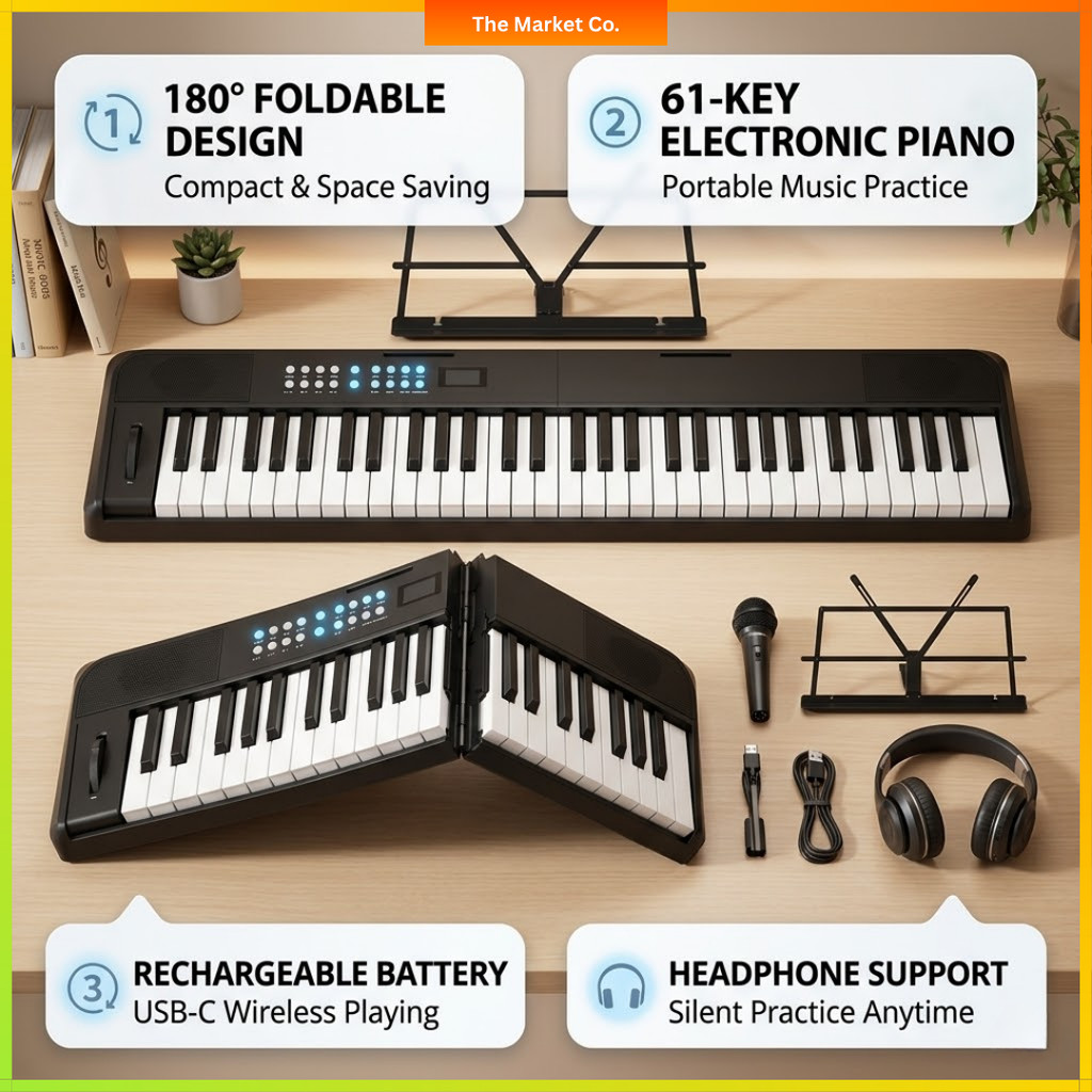61 Key Electronic Piano Keyboard Foldable Rechargeable Portable Piano for Beginners Students