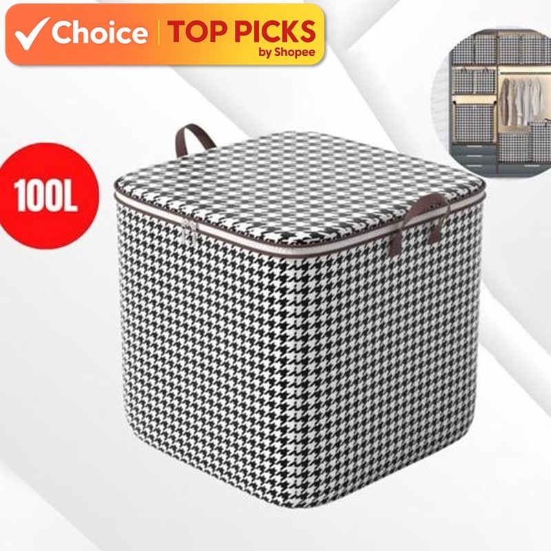 Fabric Foldable Storage Box w/ Lid (100L) | Clothes, & Curtain,Blanket  Organizer Bag, Kotak Penyimpanan Lipat - 可折叠收纳箱