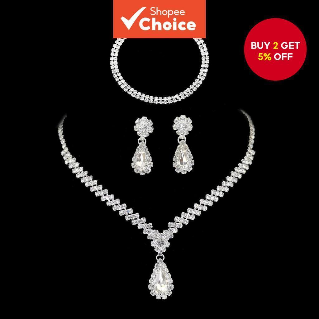 Bridal Crystal Crown Necklace Earring Set Women Wedding Party Gift