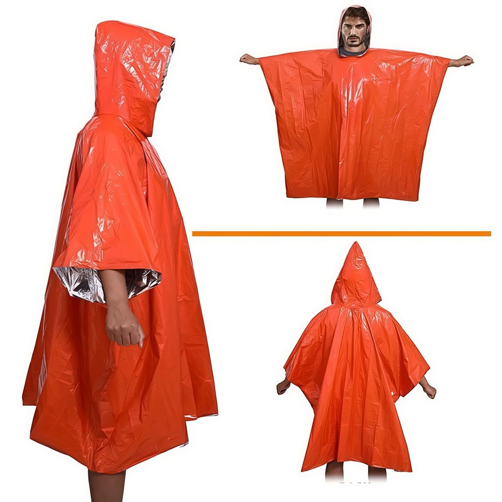 Emergency Rain Poncho Survival Thermal Blanket PE Waterproof Windproof Outdoor Hiking Camping Lightweight Gear