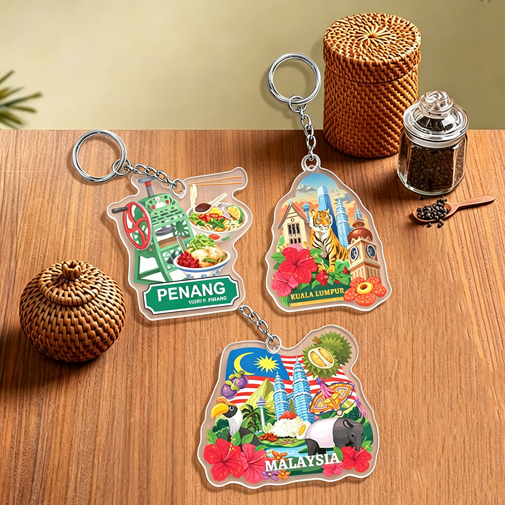  Acrylic Keychain Malaysia Landmark | Penang Cendol&KL Twin Towers Design, Perfect as Travel Souvenir and Gift