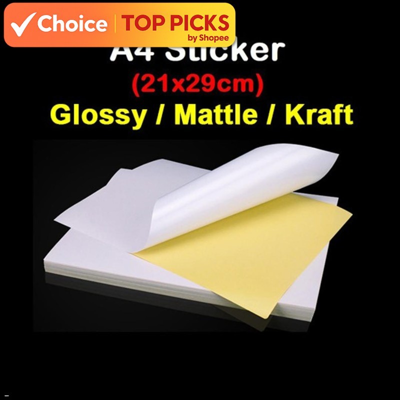 10 / 50 Pcs A4 Sticker Paper (Glossy / Matte / Kraft Brown) 21x29cm Printable Sheets for Inkjet & Laser Printer