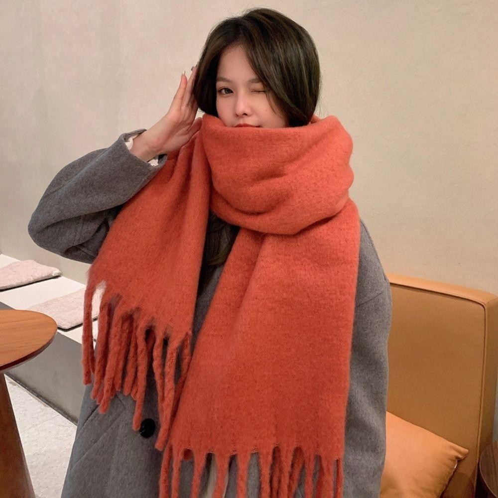 Essential Multi OKDSHOP Long Tassel Scarves Warm Mohair Winter Cashmere Scarf Fashion Thickened Soft Solid Color Shaw... - Image 4
