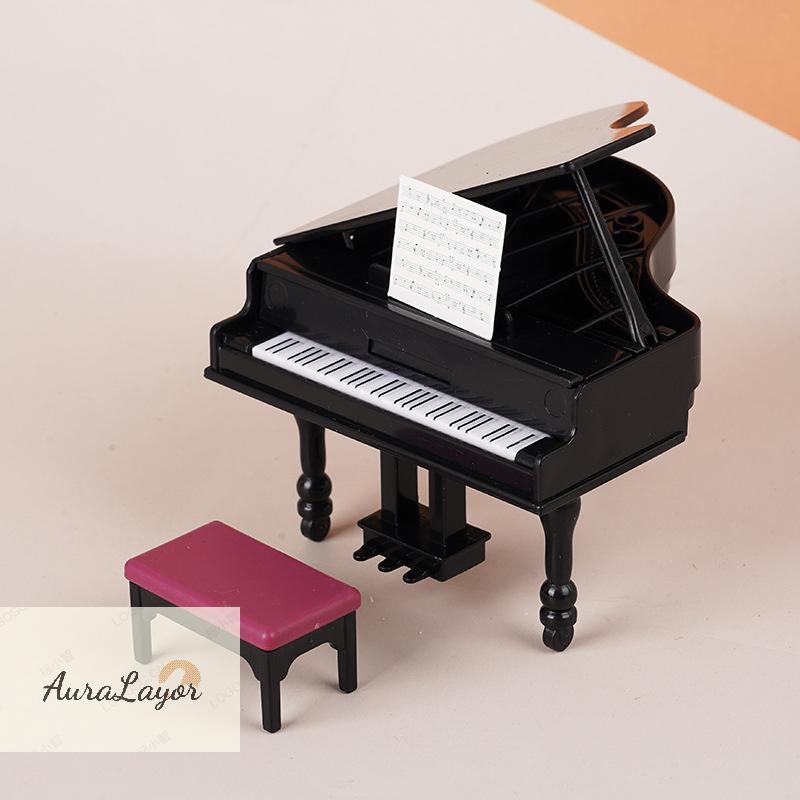 [AuraLayor] 1:12 Dollhouse Miniature Piano W/Stool Instrument Chair Model Living Room Furniture Decor Doll House Accessories new