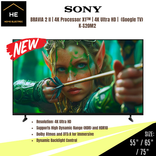 *NEW 2025* SONY 55" 65" 75" BRAVIA 2 II | 4K Ultra HD | (HDR) | Smart TV Google TV |  K-55S20M2 | K-65S20M2 | K-75S20M2