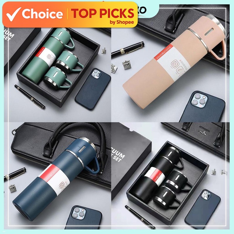 Thermos Flask Gift Set – 500ml Vacuum Flask + Cup | 304 Stainless Steel | Set Hadiah Cawan Termos