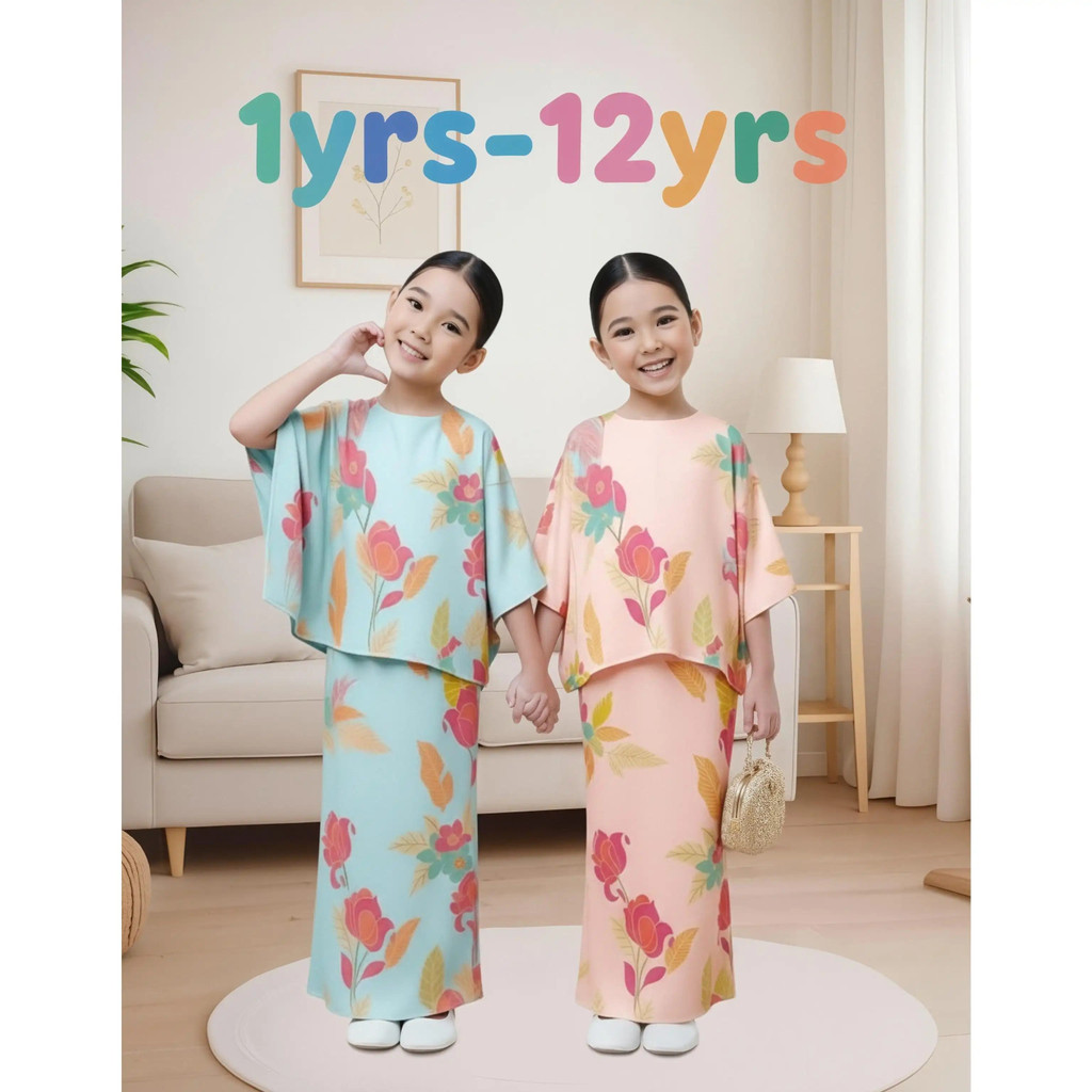 Wrinkle Resistant Malay Clothing, For Girls, FreshPrint, Machine Washable, Sut Baju Kurung, Suitable for Daily Wear, For Worship and School, stylish Islamic clothing for girls