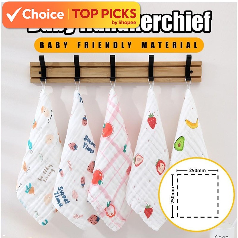 Soft Baby Handkerchief 25x25cm Sapu Tangan Bayi 6 Lapis Tuala Kecil Newborn Baby / Cotton Kids Face Wash Handkerchief