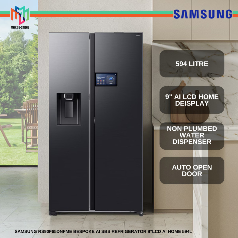 Samsung RS90F65DNFME 594L Bespoke AI Refrigerator SBS 9" LCD AI Home Black RS90F65DNFME Peti Ais