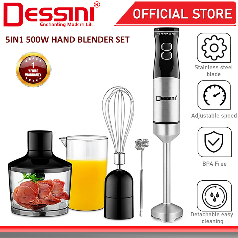 5 IN 1 DESSINI ITALY Hand Blender Chopper Mixer Grinder Juicer Food Processor Stainless Steel Knife Blade / Pengisar