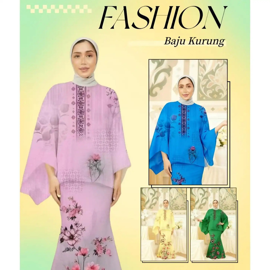 Women's Modern Kurung Shirt Set with Puffed Sleeves, Saloma Style