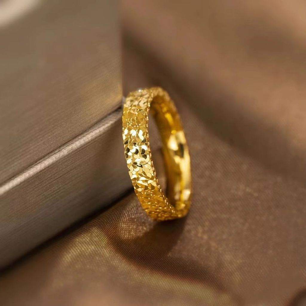 AA5 916 Gold Cincin Belah Rotan Cincin Merisik Unisex 916 Crushed Ice Ice Ring gold 916