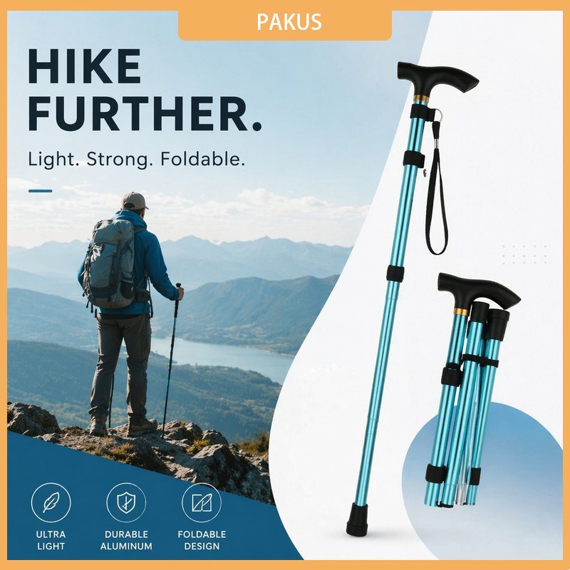 Foldable Trekking Pole Aluminum Adjustable Anti Slip Tongkat Hiking Walking Outdoor Travel