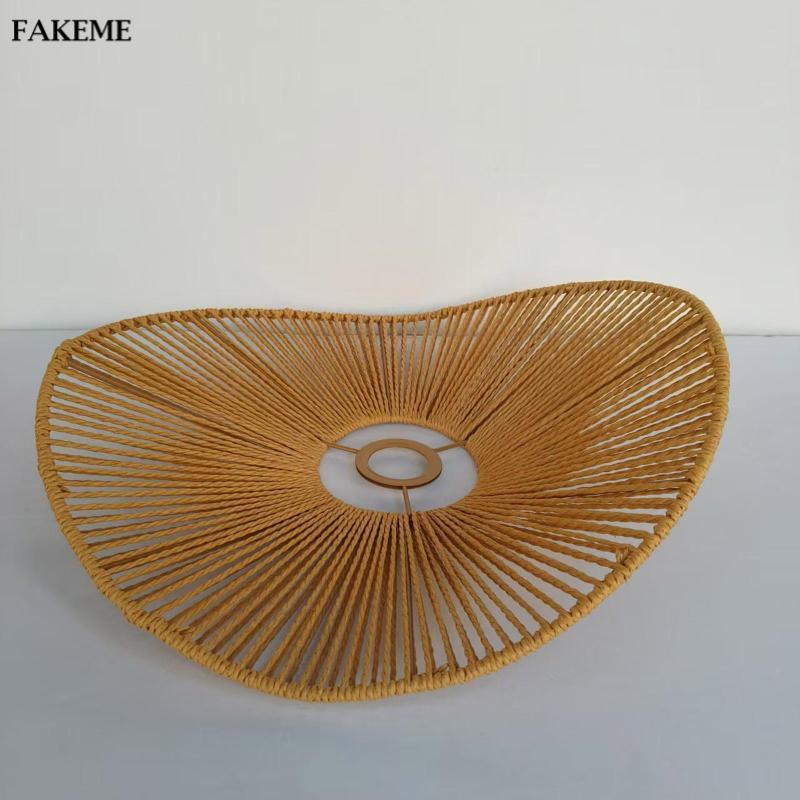 FAKEME Lampshade Made of Woven Rope, Pendant Light Cover, Rustic Ceiling Lantern Cover for Lanterns, Reading Lights, Table Lamps, Living Room, Cafe