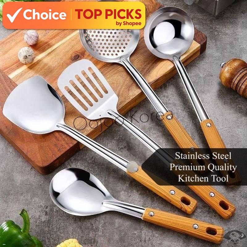 Premium Stainless Steel Kitchen Utensil Set – Turner, Ladle, Rice Scoop, Skimmer Cookin…