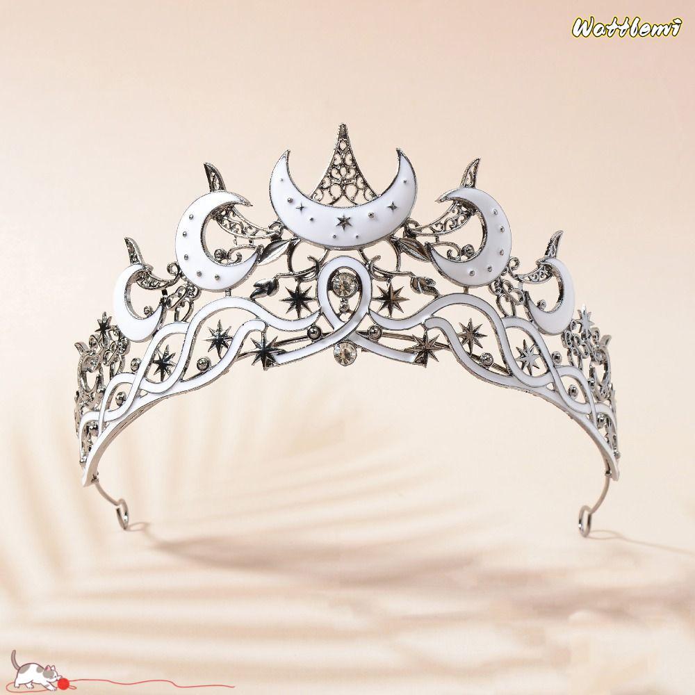 WATTLEMI Queen Crown, Elegant Luxury Design Moon Tiara, Dark Vintage Style Black Color Hair Jewelry Accessories Gothic Crown Birthday Gift