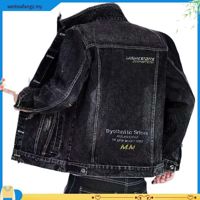 MM_STORE Casual Men's Jeans Jacket Men's Clothing White Embroidery Egthen Denim Jacket Size M/L/XL/XXL
