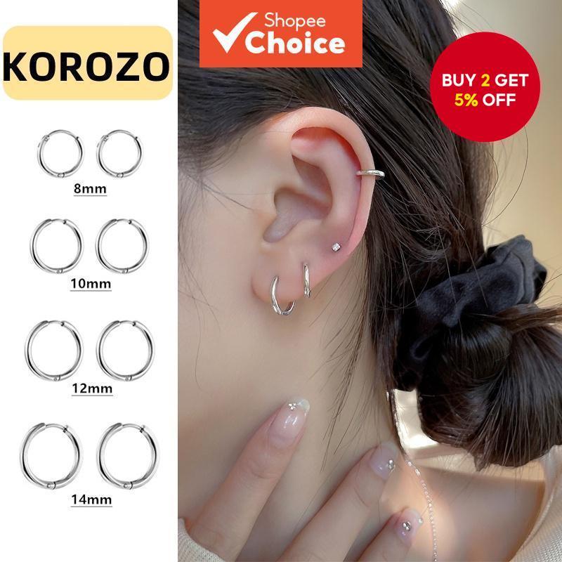 Korozo Classic Round Buckle Stainless Steel Wire Earrings - Elegant Two-Pack for Effortless Style