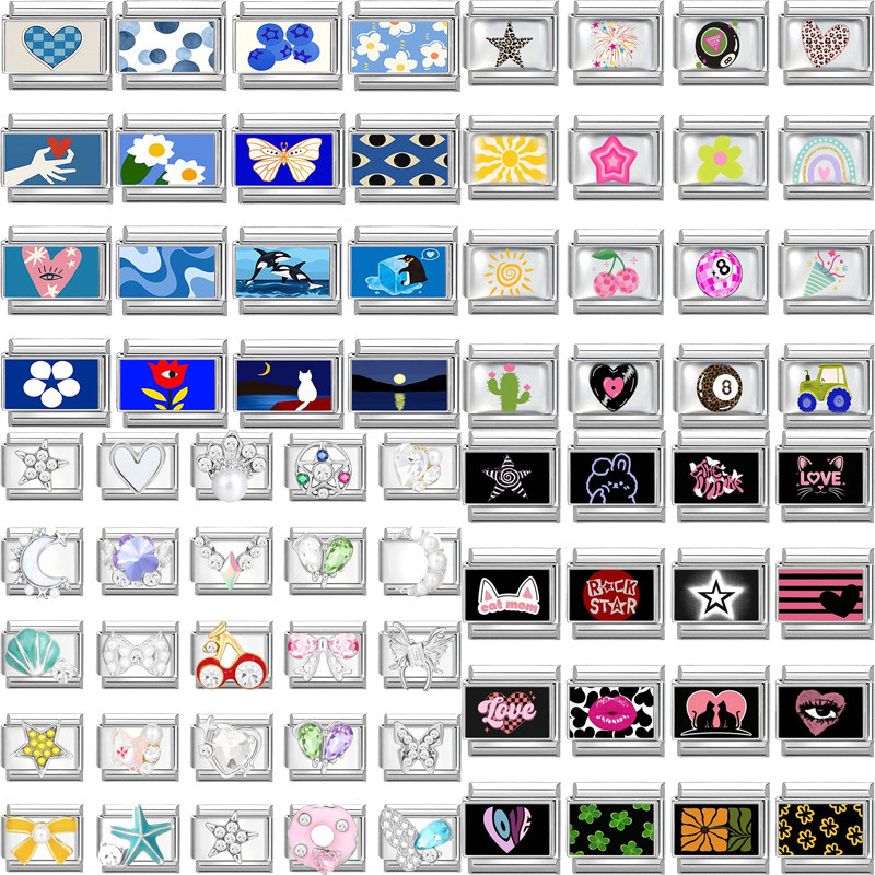 Y2K Charm Blue Cow Rainbow Bear Game Console Italian Charm Links Fit 9mm Bracelet Stainless Steel DIY Jewelry Making Birthday Gift