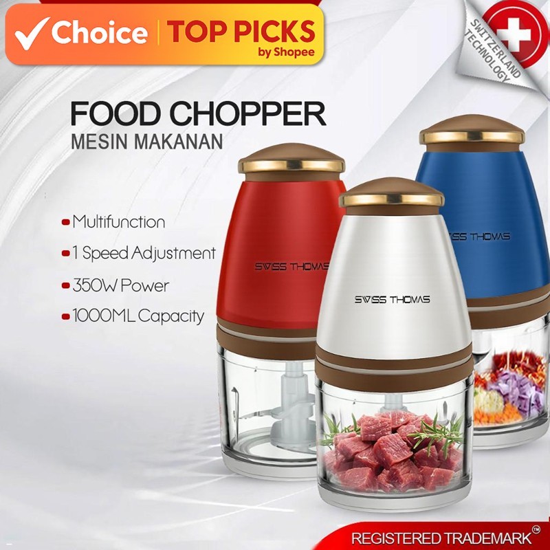 Swiss Thomas Multi-Functional Electric Baby Food Processor Chopper 1000ml 4-Blades Garlic Chilli Mesin Pengisar Makanan