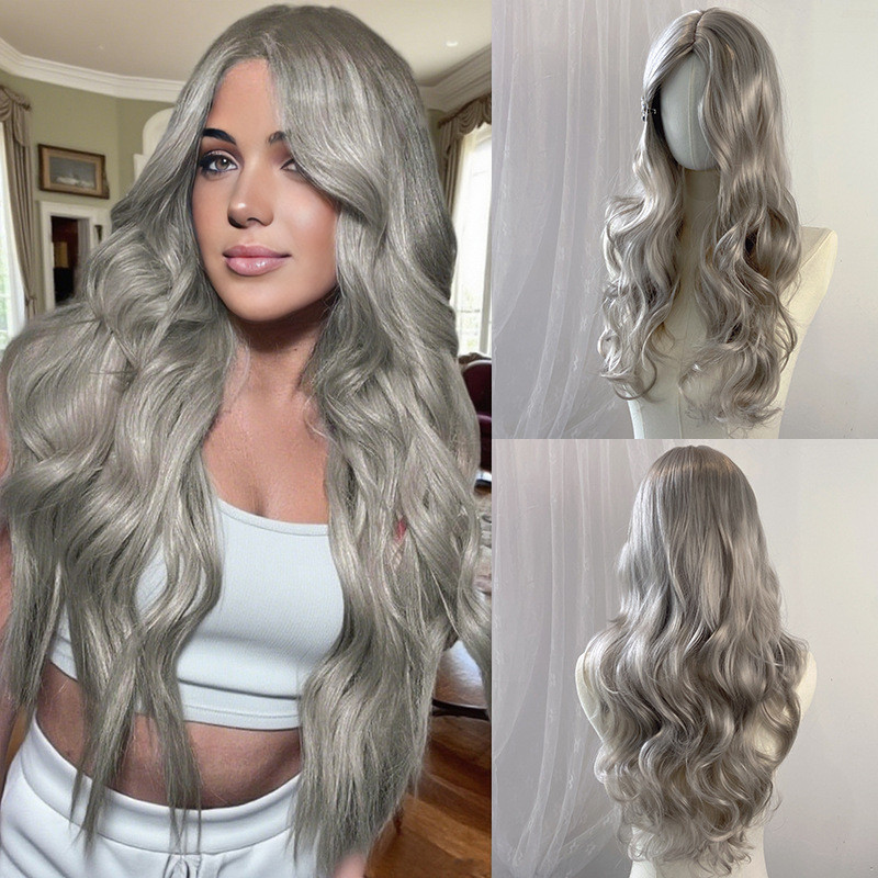 Middle Part Long Curly Full Wig Women Euro American Bombshell Wave Synthetic Hairpiece