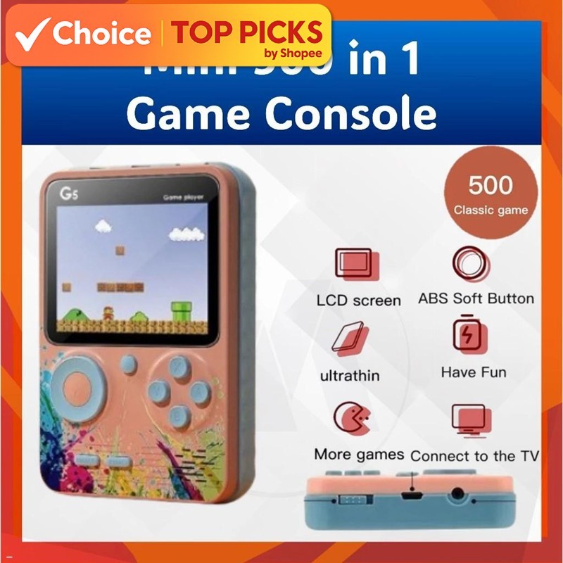 M500 Mini Retro Handheld Game Console | 500 in 1 Games| G5-2 Players| 3" TFT Screen| 128Mb| 800mAh Rechargeable Battery