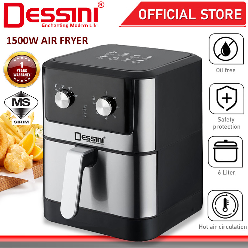 DESSINI ITALY 6L Electric Air Fryer Convection Oven Toaster Timer Oil Free Roaster Breakfast Machine Ketuhar