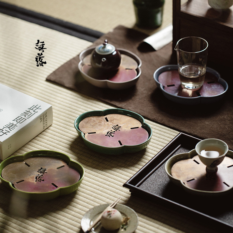 Wuluo Handmade Ceramic Begonia Pot Cheng Household Water Storage Small Tea Table Japanese-Style Dry Brewing Tray Double-Layer Tea Tray Kung