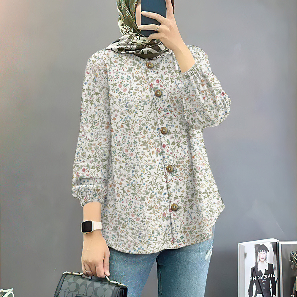 Muslim clothing plus size Raya vintage printed Muslim shirt Baji shirt style elegant Muslim clothing top