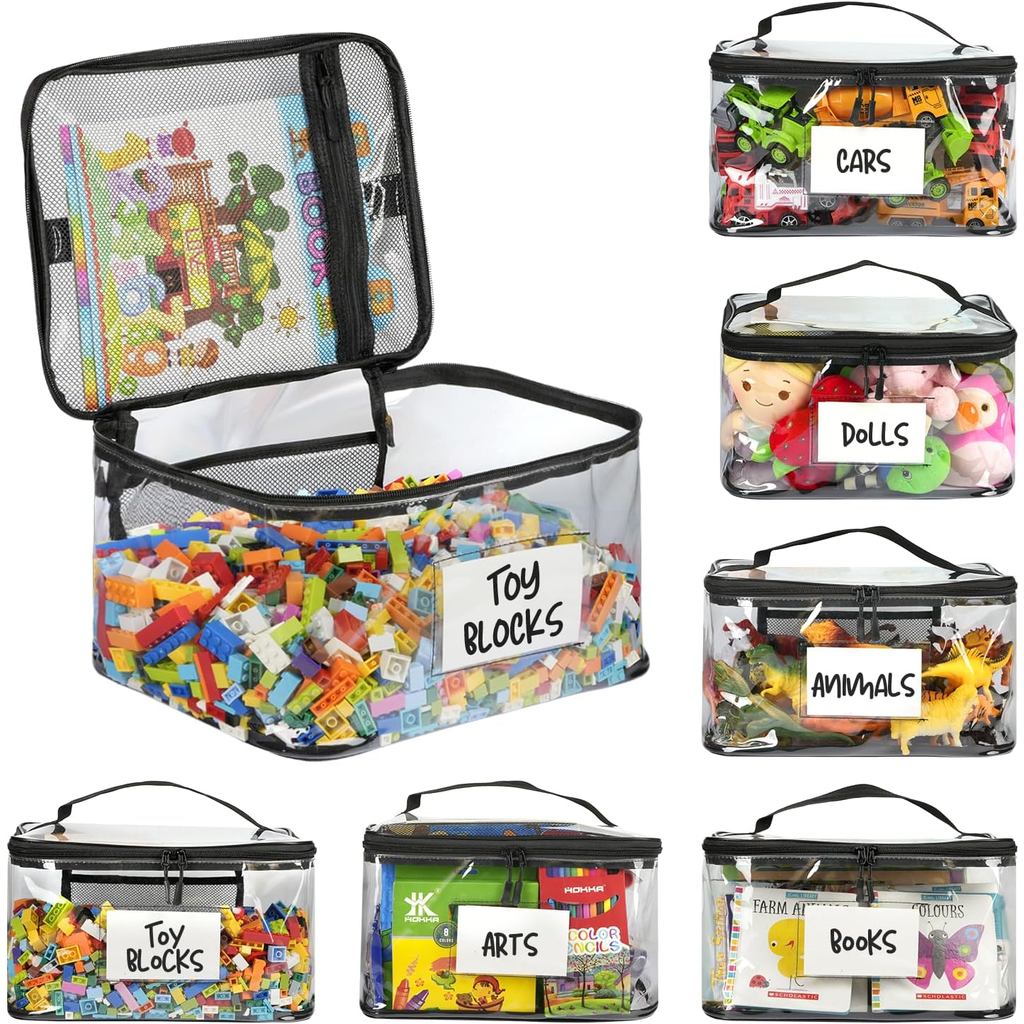 [Ready Stock] Extra Large Toy Storage Bag Clear TPU Waterproof Organizer Box with Handle & Label for Lego Puzzle Dolls Beg Simpan Mainan