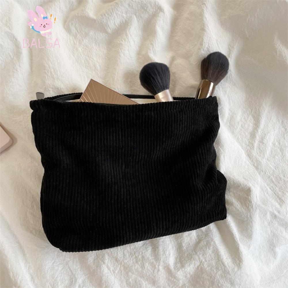 BALSA Makeup Storage Bag, Zipper Large Capacity Travel Cosmetic Bag, Simple Soft Corduroy Solid Color Clutch Phone Purse