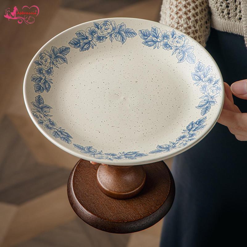 Abbraccia Ceramic Footed Plate Cake Stand Compote Round Dessert Serving Fruit Tray for