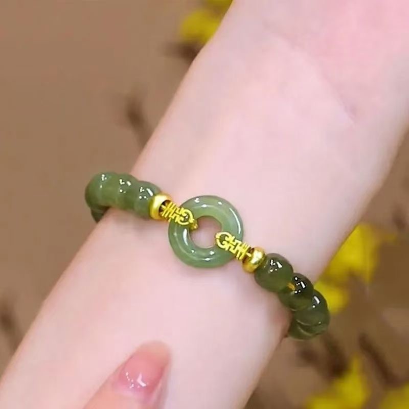 Elegant Jade Bead Bracelet Vintage Temperament Bracelet Fashion Lucky Hotan Jade Bracelet for Women Gift Jewelry Accessory