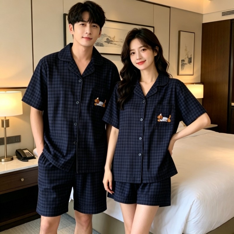 Men Women Couples Pajamas Set Korean Fashion Cloud Cotton Cartoon Short Sleeve Sleepwear Soft Loose Homewear