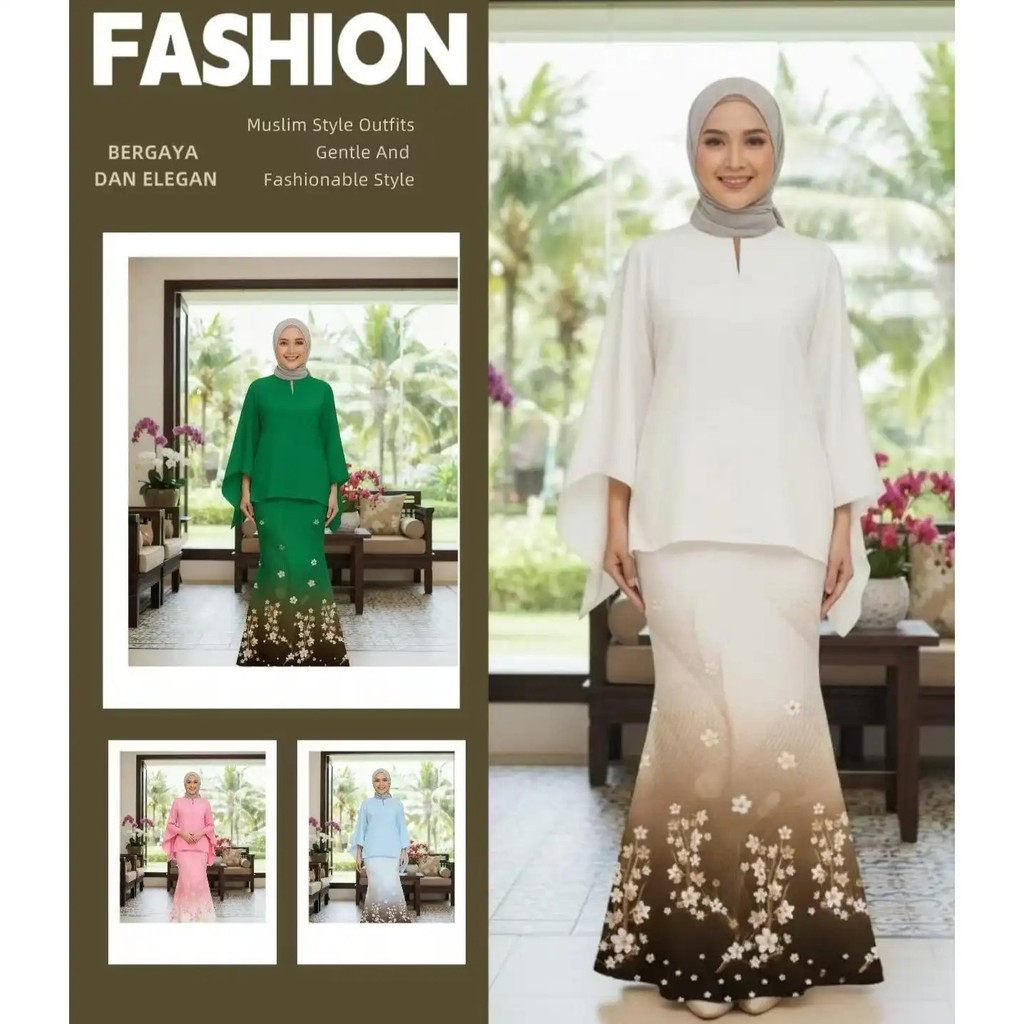 Saloma Style Baju Kurung Set for Women with Modern Puffed Sleeves