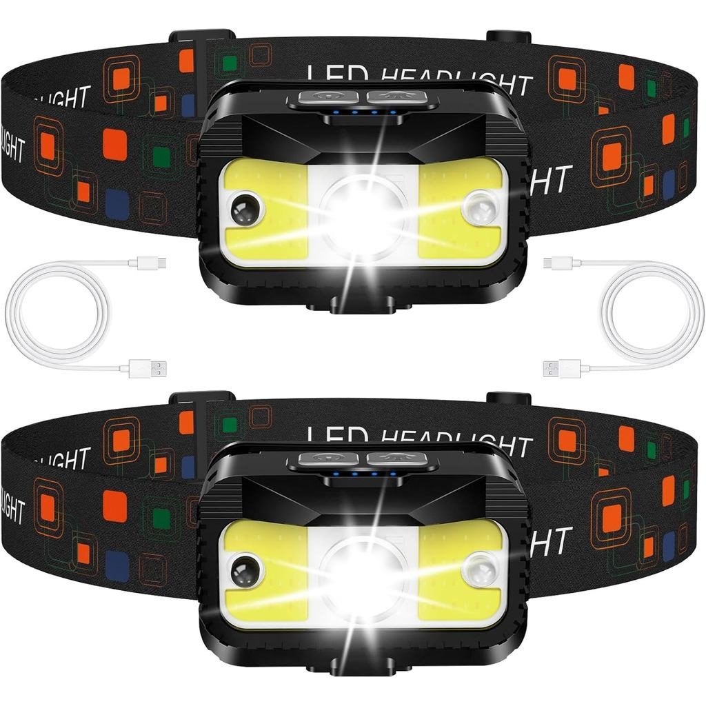 Headlamp Rechargeable, Ultra Bright LED Head Lamp Flashlight with White Red Light, 2 Pack Motion Sensor Waterproof Headlight, 8 Modes Lights for Camping Fishing Running