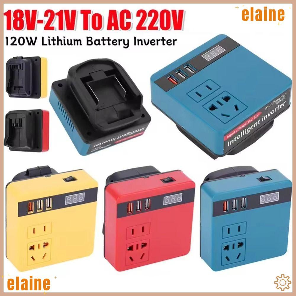 ELAINE 1Pcs Smart Transformer, Dual Plug 18V 20V To 220V Battery Inverter, Household 120W Multifunctional Outdoor Work Inverter For Makita For Dewalt For Milwaukee 18V Battery