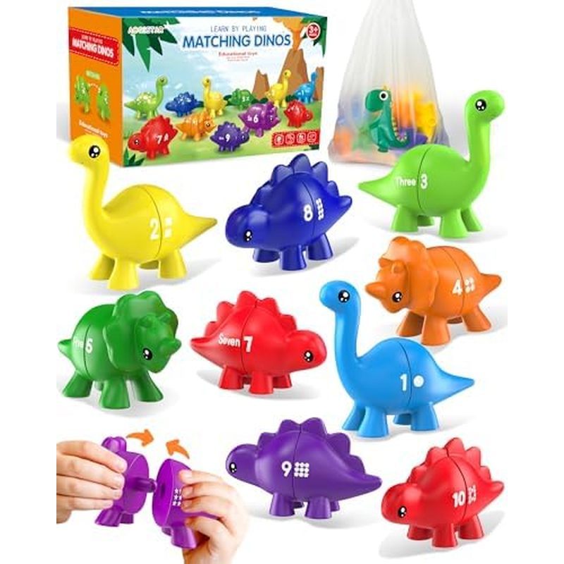 Number Dinosaur Toys for Kids 3-5, Montessori Educational Toys for 3 4 5 Year Old Boy Girl Gifts, Toddler Dino Travel Toy Preschool Learning Activities, Double Sided Dinosaurs Numb